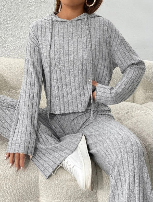 Ribbed Hoddie and Pants Set