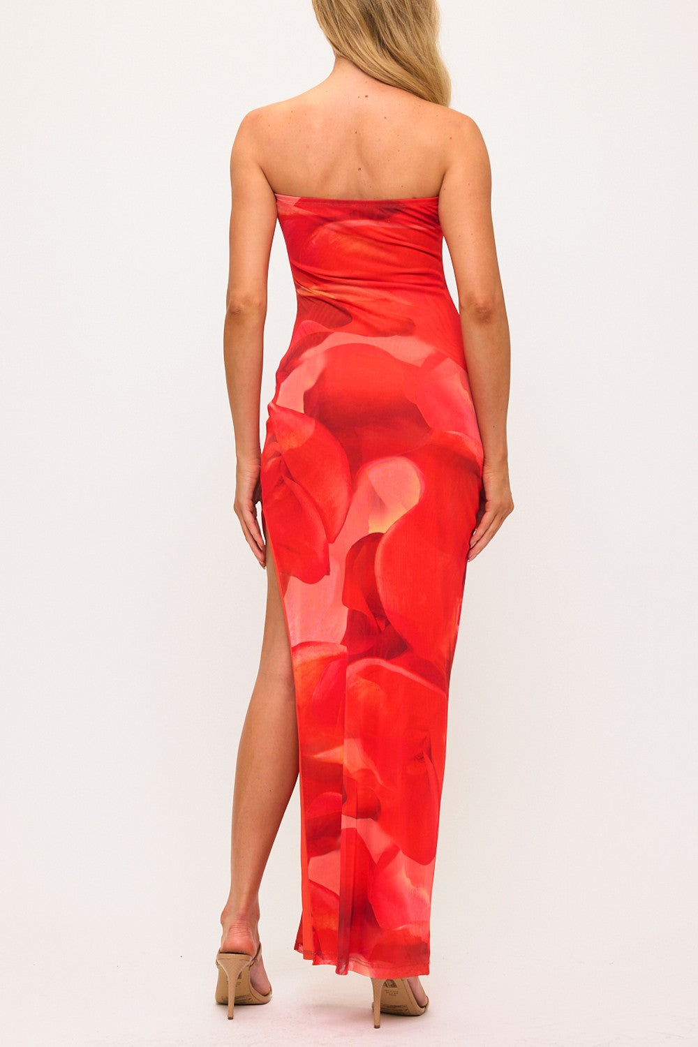 Orange Multicolor Tube Slit Maxi Dress