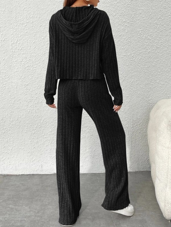 Ribbed Hoodie and Pants Set