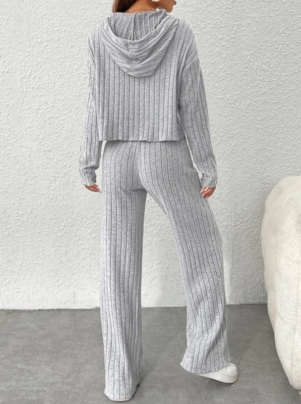 Ribbed Hoddie and Pants Set